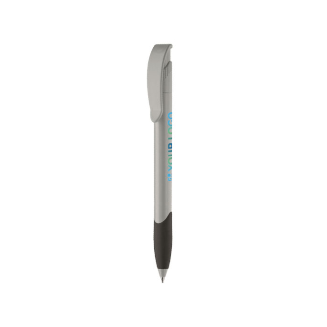 Caneta de plástico reciclado com clipe arqueado de tinta azul vista principal