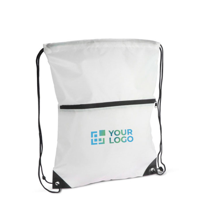Mochila de cordas personalizada de RPET com fecho frontal 210T vista principal