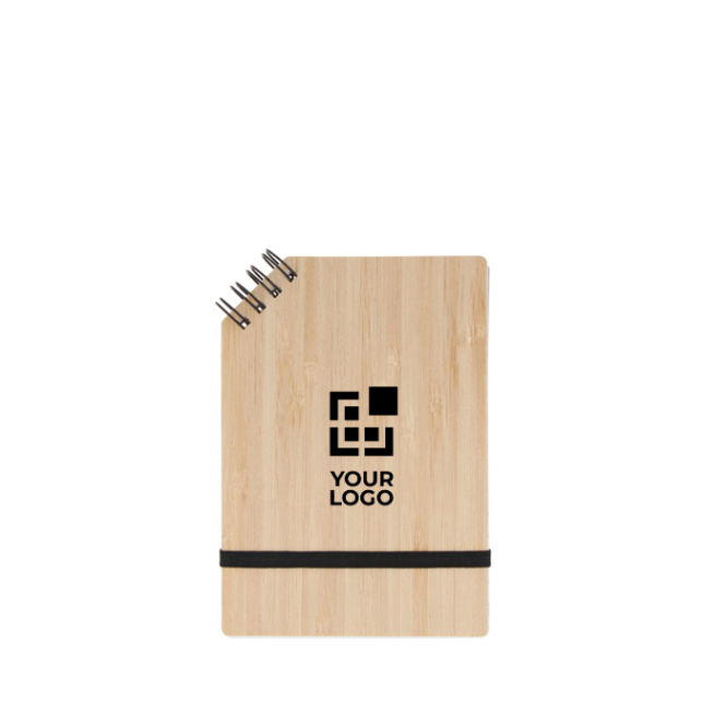 Bloco de notas com capa de bambu e espiral num canto A6 vista principal