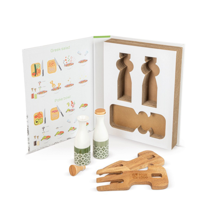 Conjunto de azeite, vinagre e 2 utensílios em caixa em forma de livro vista principal
