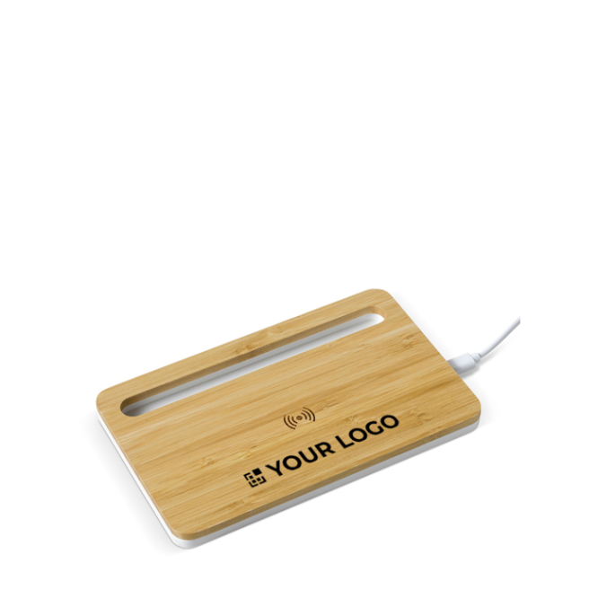Carregador sem fios de bambu com suporte para telemóvel 5 W