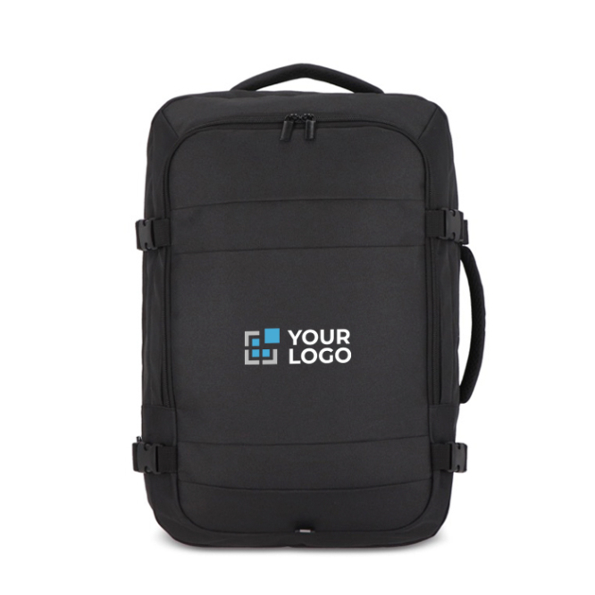 Mochila de rPET ideal para viagens, com amplos compartimentos