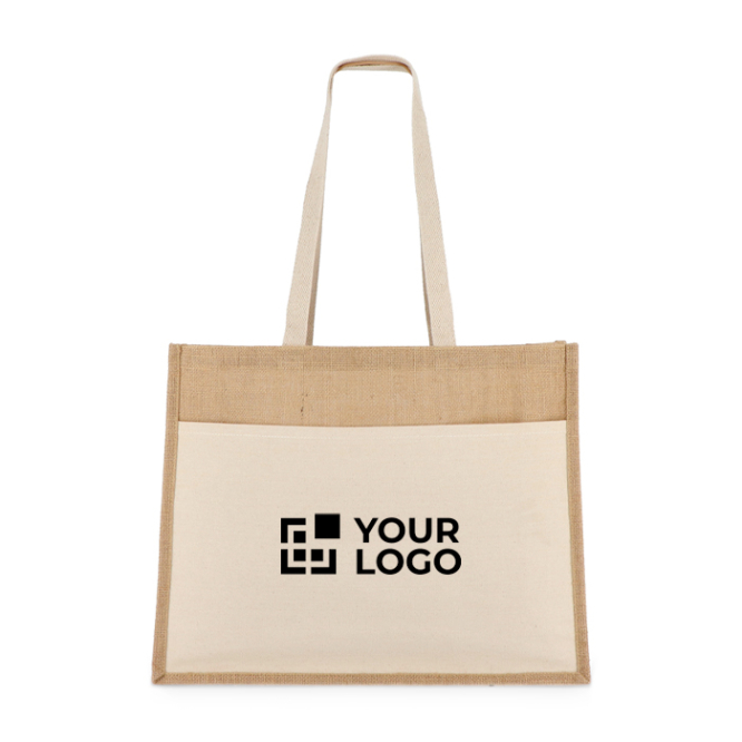 Saco de juta com bolso frontal de algodão e asas a condizer 320 g/m²