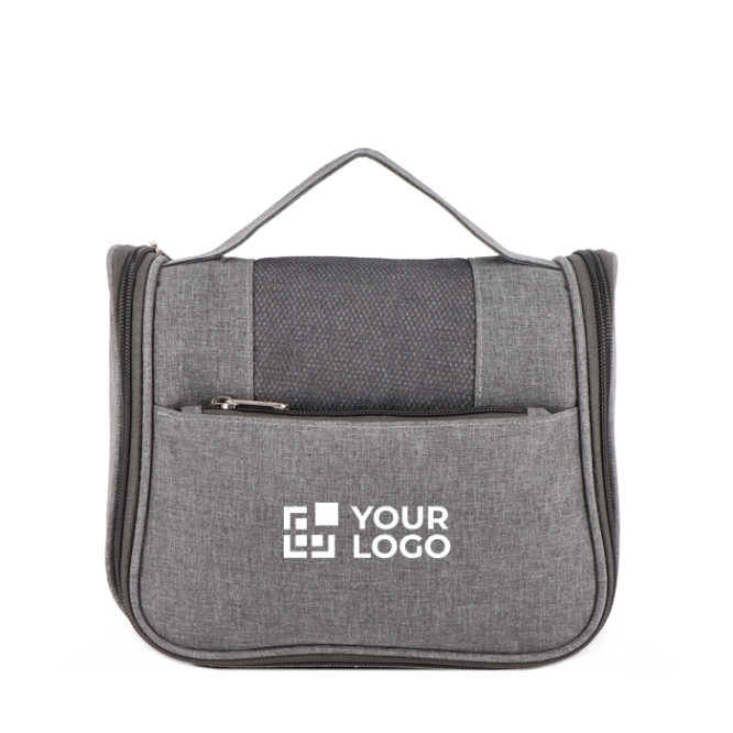 Nécessaire de plástico reciclado com tira interior para pendurar e asa