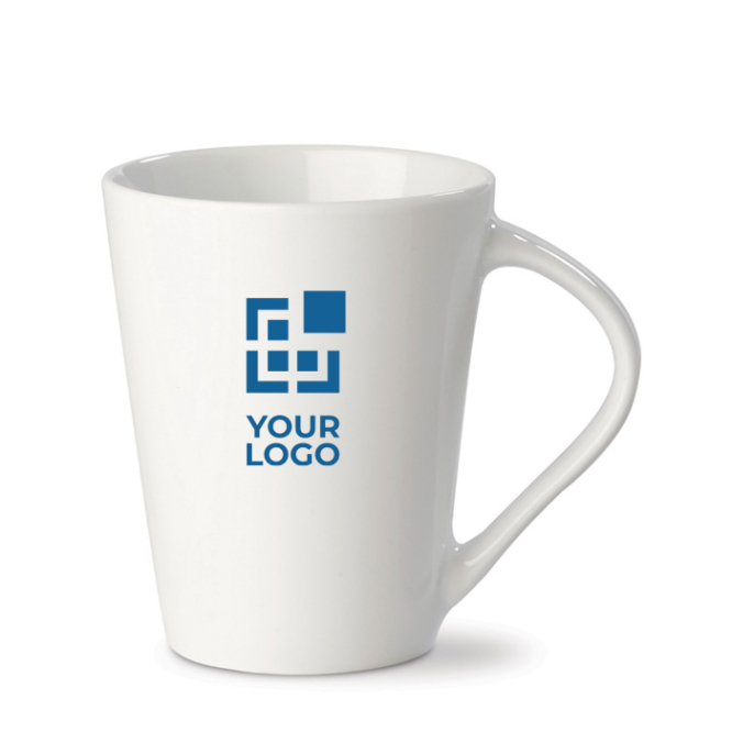 Caneca impressa de porcelana branca com asa triangular de 270ml vista principal
