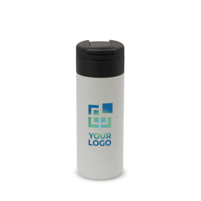 Garrafa de aço inoxidável personalizada e tampa rebatível preta 400ml vista principal