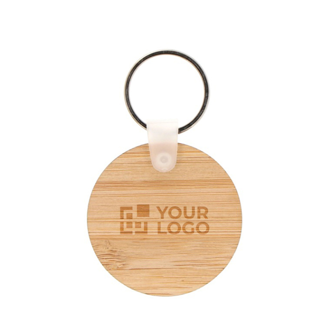 Porta-chaves circular de bambu para personalizar Ø45mm vista principal