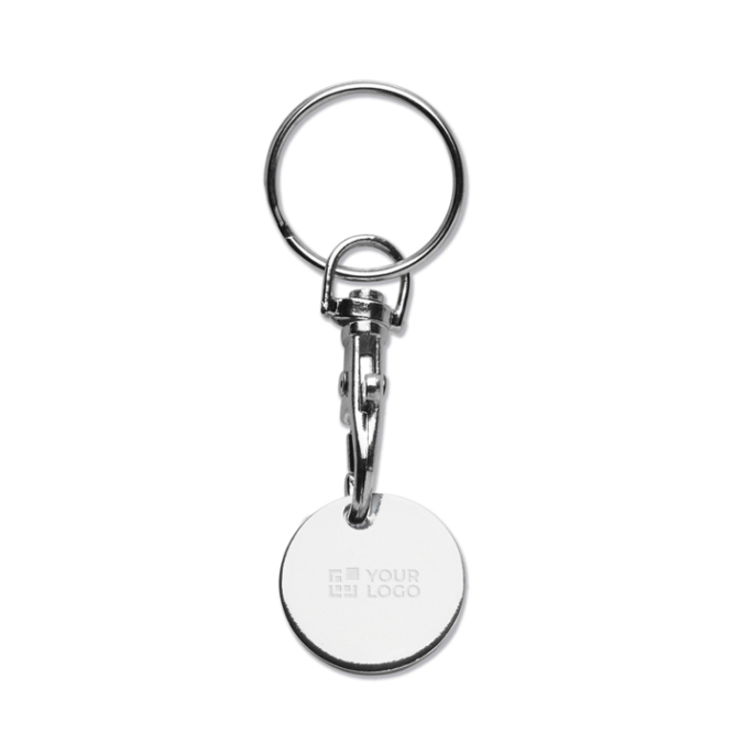 Porta-chaves metálico redondo com ficha para carrinho das compras