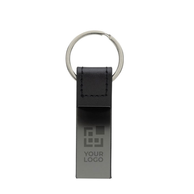 Porta-chaves elegante preto couro reciclado e liga de zinco