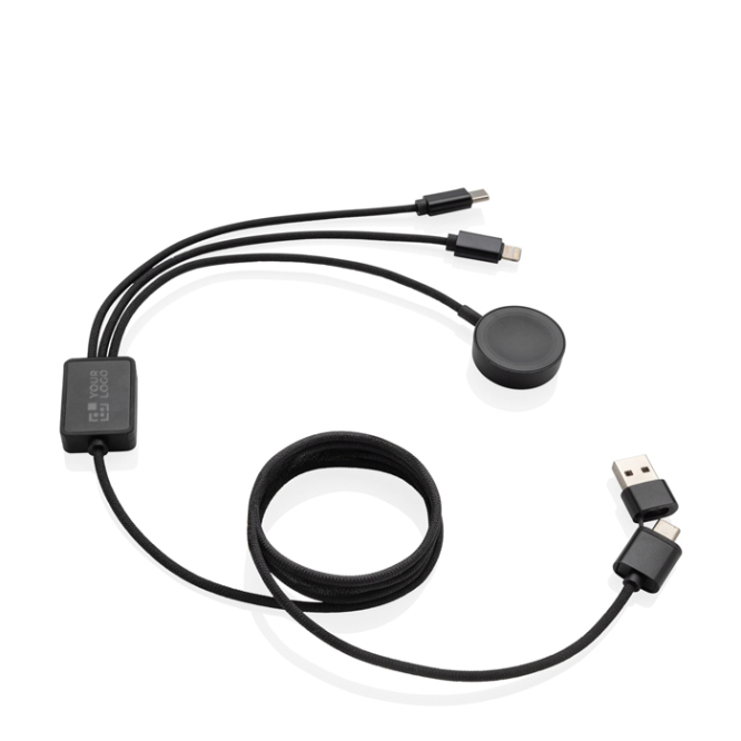 Cabo de carga 6 em 1 de materiais reciclados com carregador de relógio