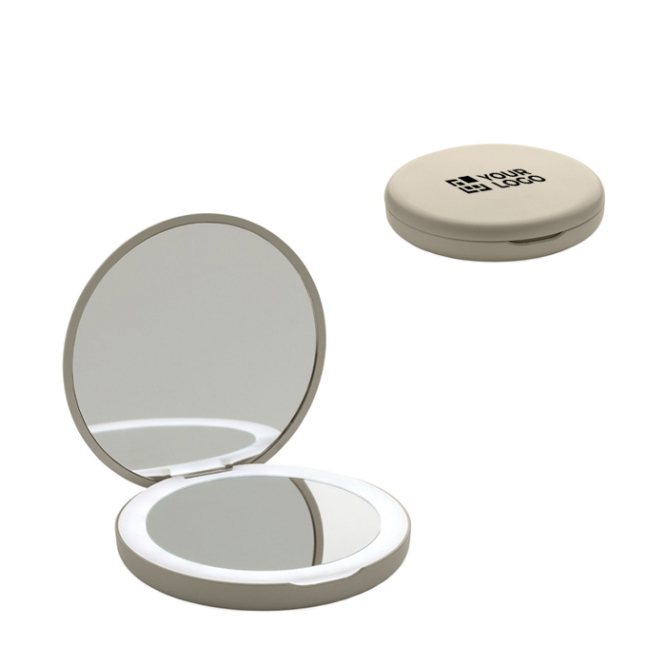 Espelho de bolso em plástico reciclado com aumento e luz LED