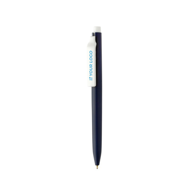 Caneta de plástico reciclado com tinta ultradeslizante escrita azul